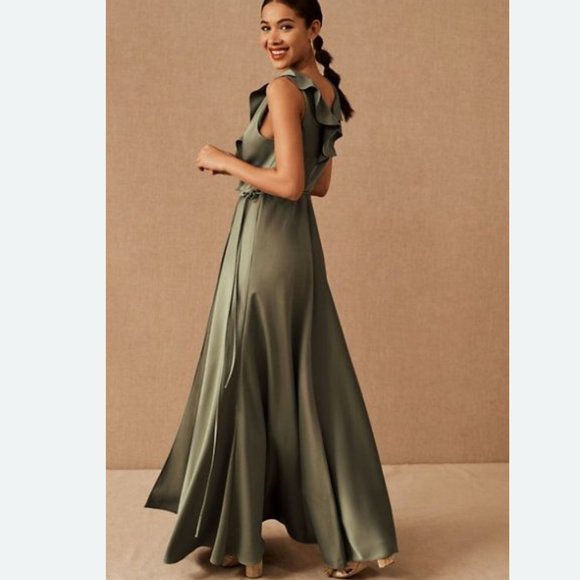 BHLDN Moss Tansy Satin Charmeuse Maxi Dress Size 2 - Picture 2 of 7